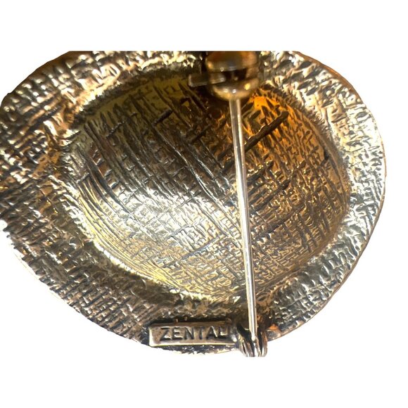 Vintage Zentall Turquoise Gold Tone Brooch Style Mid Century Modern Atomic - Picture 3 of 6